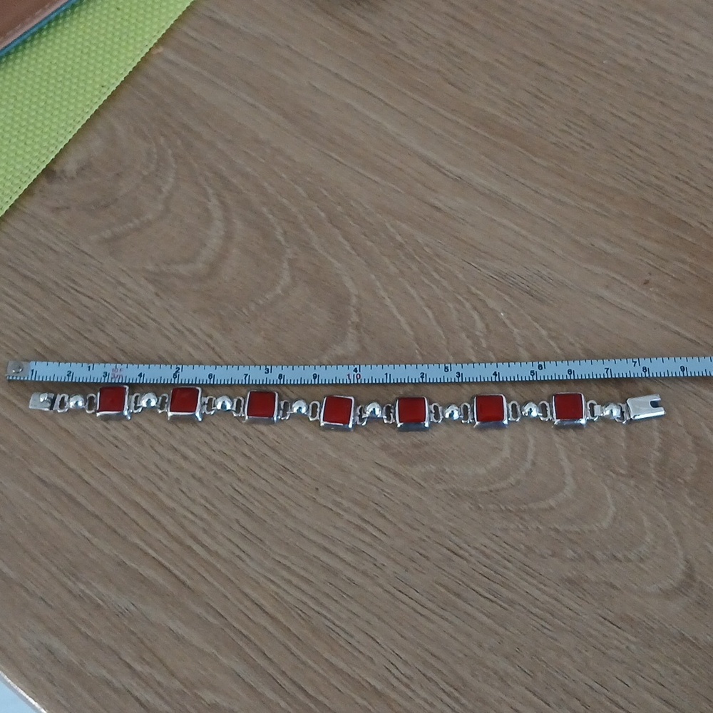 Sterling Silver Beautiful Red Coral Bracelet - Picture 5 of 8